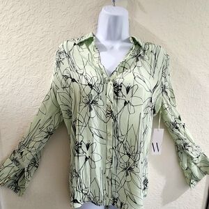 Worthington Floral Print Green Blouse